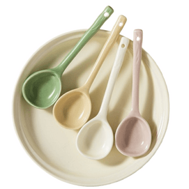 Ceramic Spoon Japanese Style Cute Small Soup Spoon Ins Style Eating Spoon Four Colours Mix 4pcs