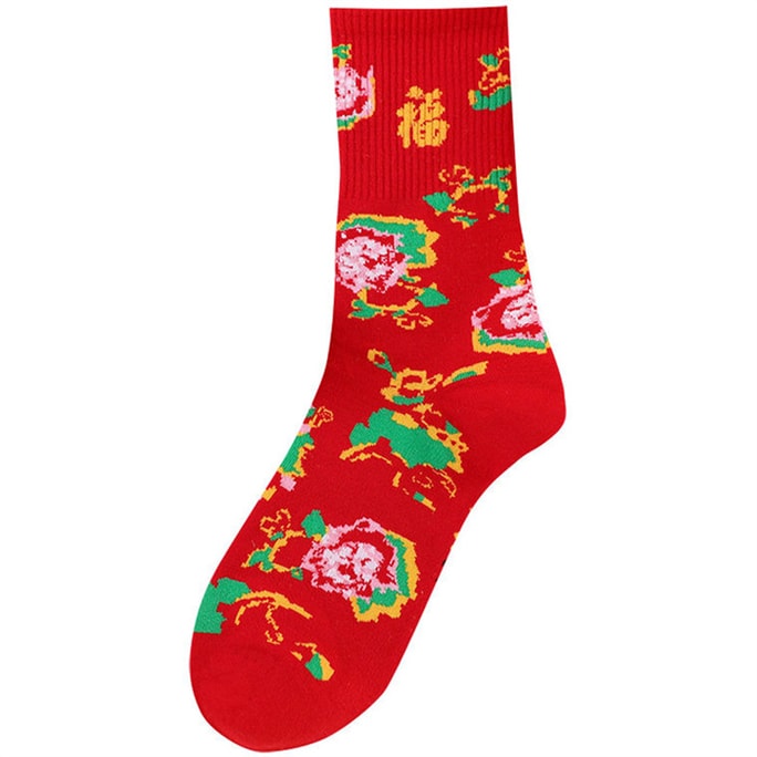 Northeast Large Flowers Average Size Of The Year Of The Red Socks Women's Socks Fall And Winter Stockings Long Socks
