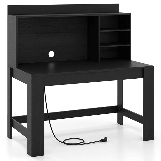 42.5 Inch Modern Computer Desk With Hutch And Storage Shelves-Black