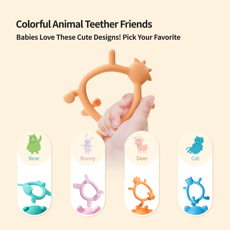 日本 PIGEON贝亲  牙胶婴儿磨牙咬咬胶咬握硅胶安抚宝宝  抿抿熊3个月+ 3