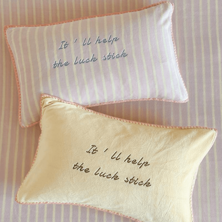 【中國直郵】 Lullabuy 撞色格子條紋床上四件套 床品被套枕套(床單款)初桃奶白-Queen 3