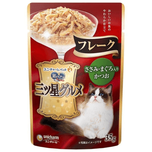 Unicharm Mitsuboshi Gourmet Flake Cat Food - Bonito with Chicken and Maguro 35 g