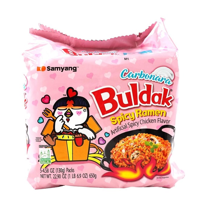 Korean Buldak Noodles Carbonara Stir-Fried Ramen Carbonara Hot Chicken Flavor , 4.58 oz*5, 22.9 oz【Trending on TikTok】