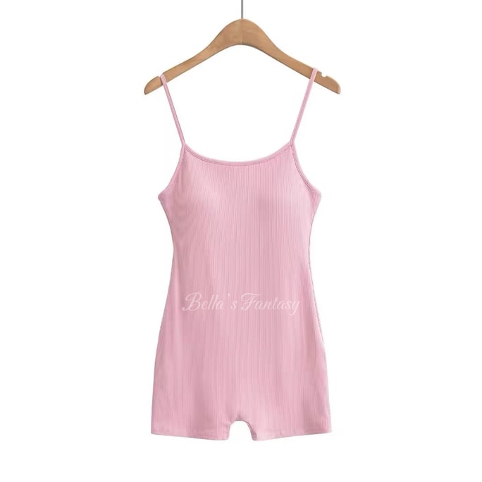【NEW YORK】Bella’s Fantasy Sexy Back Basic Minimal Style Padded Romper Pink One size