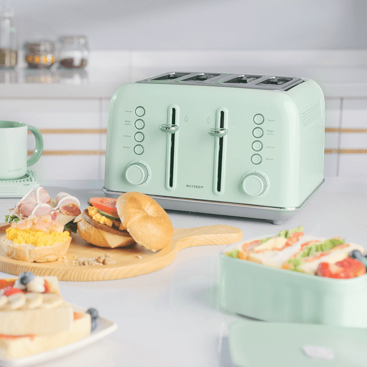 BUYDEEM北鼎 4片家用多士炉 烤面包机 吐司机 全不锈钢喷涂 宽烤槽 七档火力 DT640 浅杉绿 #复古绿 圣诞新年情人节七夕父亲节母亲节礼物 5