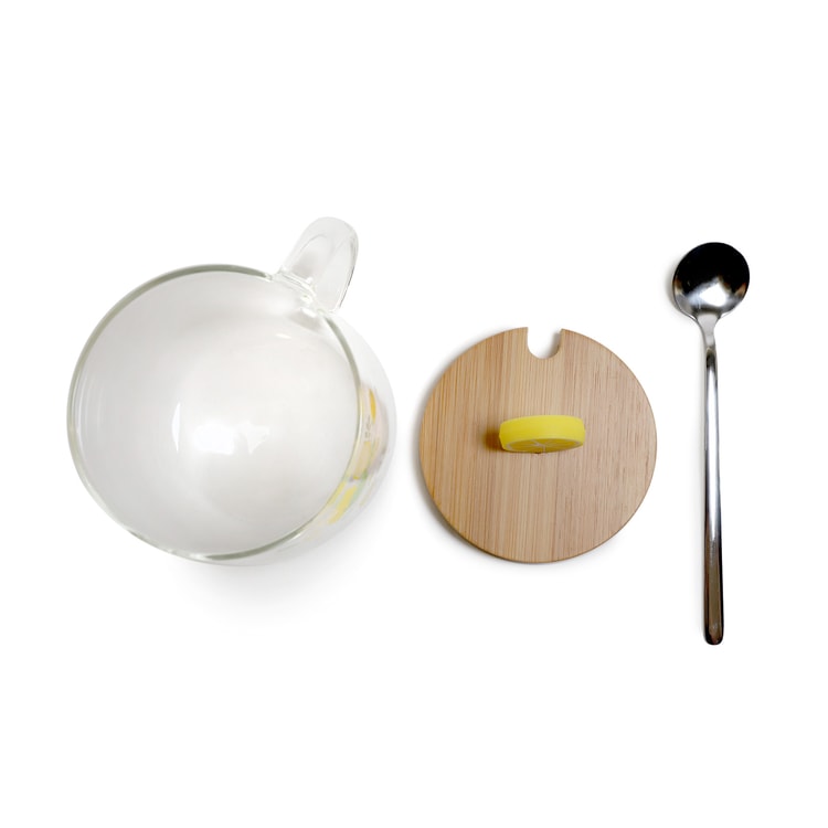 Cute Fruity Mug Glass Mug with Spoon and Wood Lid 