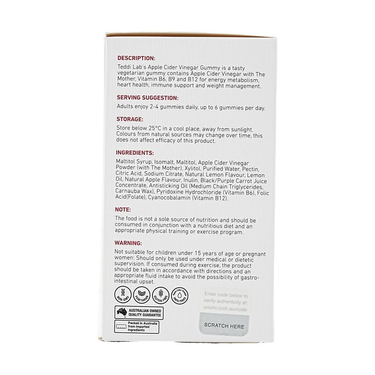 澳洲UNICHI 蘋果醋小熊軟糖 維生素B6+蘋果醋營養保健食品 60粒入 蘋果檸檬味 0糖0激素低脂 不刺激牙齒 促進代謝 餐前救星【奧運游泳冠軍斯蒂芬妮·賴斯代言】 6