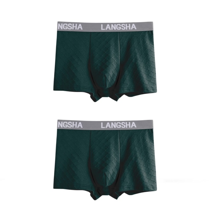 【中国直邮】 浪莎 男士纯棉薄款运动透气四角短裤 墨绿色2条 L码