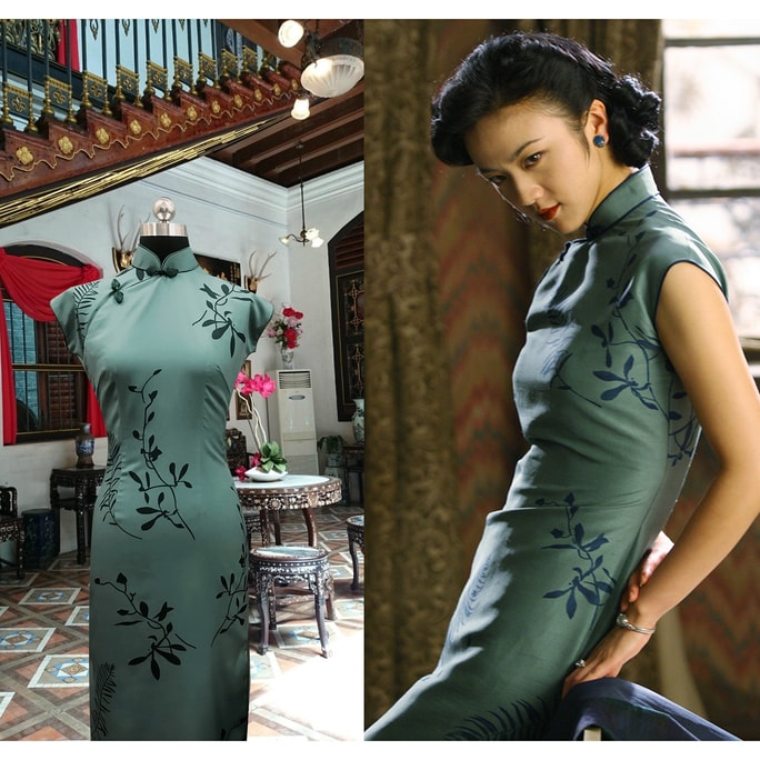 Long Vintage Old Shanghai Cheongsam Dress with Sleeves
