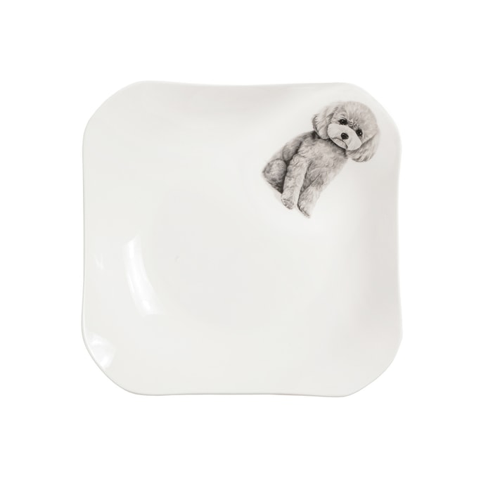 Petorama陶瓷宠物肖像印花方形餐盘-灰色贵宾犬