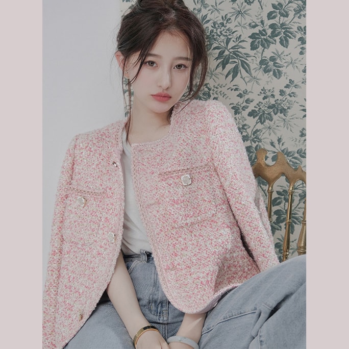 [중국 직배송] HEY+JEANS 봄 가을 신상 프렌치 레트로 스타일 핑크 자켓 핑크 L