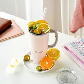 BUYDEEM Jumbo Straw Vacuum Insulated Mug 750ml Piggy Pink