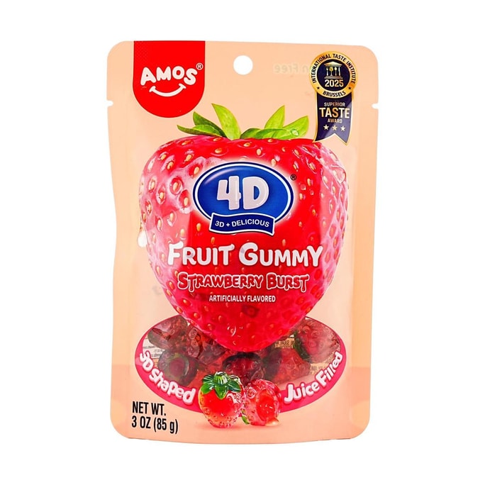 4D Fruit Gummy Candy Strawberry Burst, 3 oz