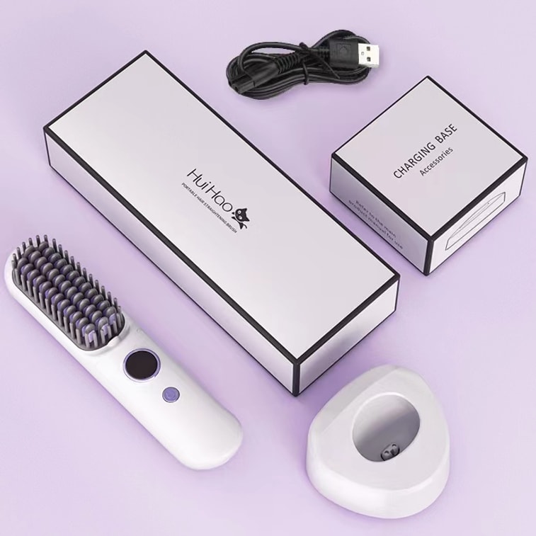 중국 HuiHao LCD 디스플레이 음이온 헤어 스트레이트너 무선 헤어 스트레이트 빗 화이트 1개 8