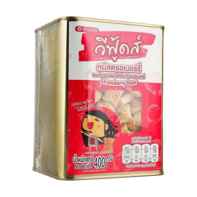 泰國VFOODS 草莓口味小熊餅乾 罐裝 400g【泰國超人氣零食伴手禮】 3