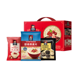 Selection Oat Health Gift Box, 44.6oz【The Year of The Horse】【Oatmeal +Black Sesame Black Rice Oatmeal+ Red Date Oatmeal】