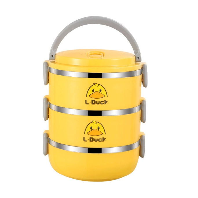 Insulated bento box three-layer stainless steel models round lunch box yellow