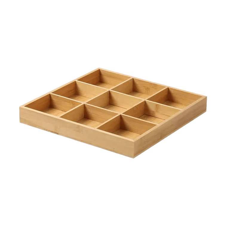Nine-Grid Tray Hot Pot Grid Bamboo Wood Side Dish Plate Dessert Tea Snack Box with 9 Small Plates Version B 4