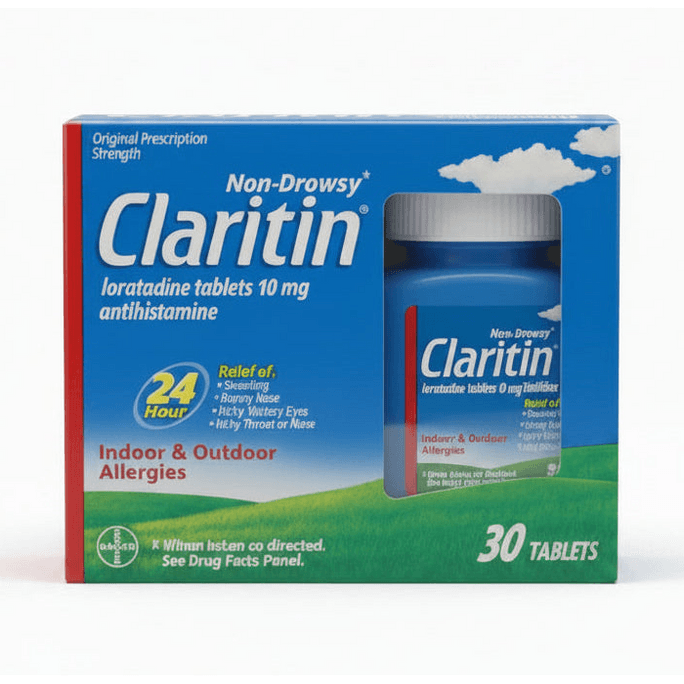 Loratadine|Claritin Non-Drowsy Allergy Tablets 10mg 30 Count | 24 Hour Indoor Outdoor Allergy Relief | Loratadine Tablets