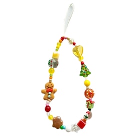 Christmas Cartoon Gingerbread Man Mobile Phone Chain Pendant Cute Beaded Mobile Phone Lanyard 1Pc