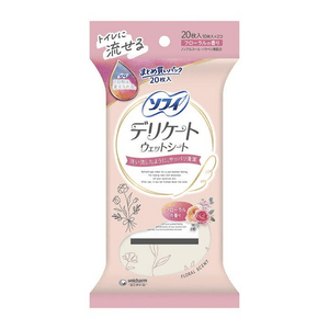 【일본 직배송】 일본 Unicharm Sofy 물티슈 20매 꽃향기 물티슈 클렌징 여성 청결 물티슈 향기 케어 휴대용