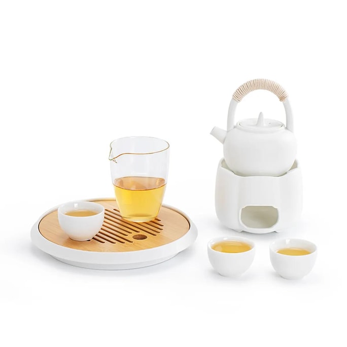Pure White Tea Pot Set (Teapot1, Tea Tray1, Fairness Cup1, Tea Cup3, Tea Warmer*1) 
