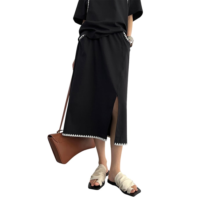 New High Waist Split Half Skirt Black Half Skirt L