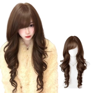 Realistic Wig Chocolate Brown With Hair Net 1 Piece Full Head Doll Style Long Curly Wig Natural Daily Wear Full Cap Wig