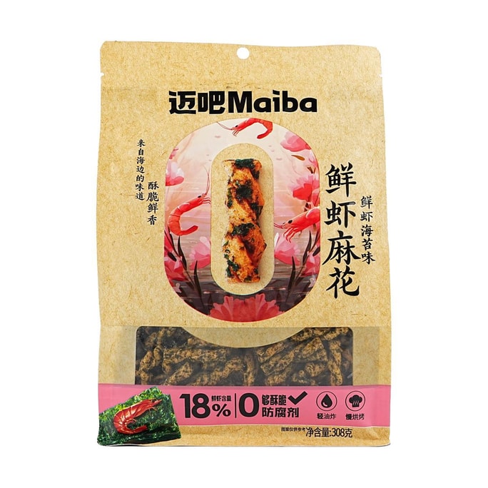 邁吧 鮮蝦麻花 海鮮味 308g【18%鮮蝦含量】