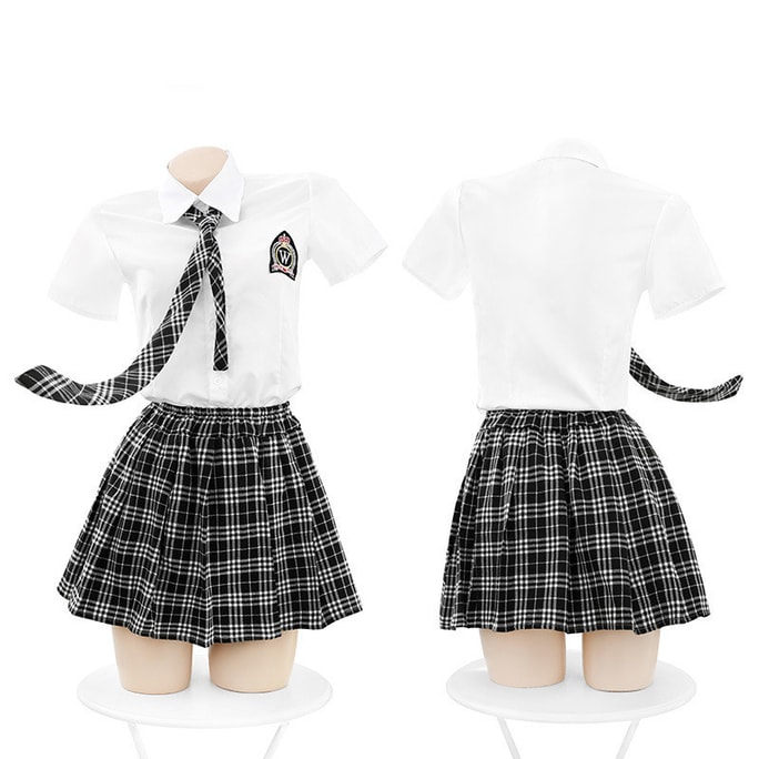 [중국에서 온 다이렉트 메일] Feimu 섹시 란제리 대학 스타일 유니폼 블랙 체크 무늬 + 화이트 프리 사이즈 (머리띠 및 스타킹 제외)
