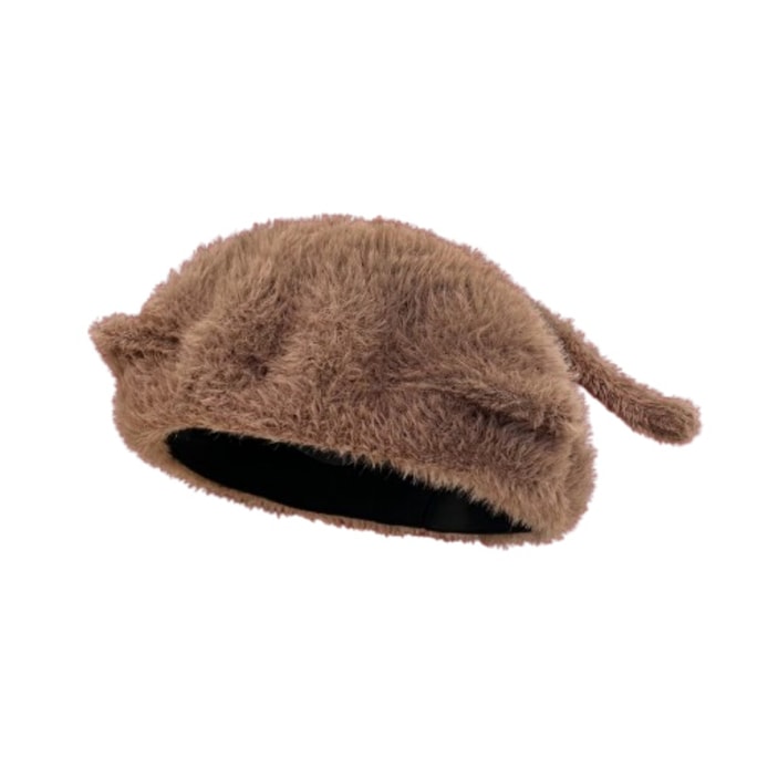 【中国直送】韓国 Dear Sister 和風 可愛い ぬいぐるみ 猫耳 ベレー帽 レディース 秋冬 暖かい 大きめ 頭幅 小顔効果 ペインターハット ワンピース ブラウン