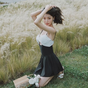 【中国直送】Yimeishan レディース 人気水着 温泉 ネットセレブ風水着 お腹カバー＆着痩せコンサバ水着 YMS209300 ブラック Lサイズ