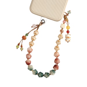 [중국 직배송] HSPM 귀여운 고양이 발 그라데이션 보리수 휴대폰 체인, 고급 비즈 펜던트 휴대폰 케이스 랜야드 체인, 그라데이션 색상 - 배꽃 + 패드 F, 1개