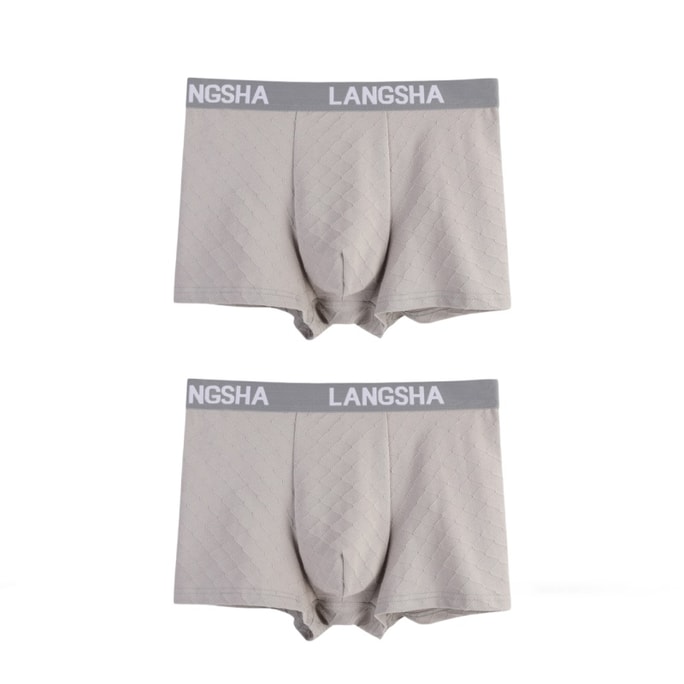 【中国直邮】 浪莎 男士纯棉薄款运动透气四角短裤 浅灰色2条 L码