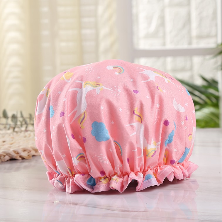 women's double layer shower cap waterproof bathing pink 4