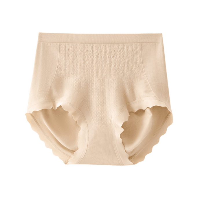 Cotton Seamless Cinched Abdomen Raised Hips High Waist Triangle Underwear Skin Color One Size 2 Pcs