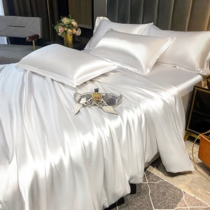 [중국 직배송] Lullabuy 고급 천연 실크 4피스 세트 스노우피크 화이트 킹사이즈