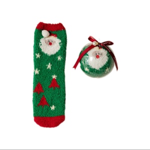 Christmas Ball Coral Fleece Socks Gift Box Thickened Cartoon Sleep Socks - Green 1 Pair