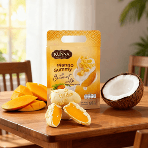 Thai Mahachanok Mango Gummy Coated With Coconut Milk Flavoured White Chocolate,4.23 oz【Making Pure Mango Puree】