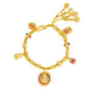 【中國直郵】 HSPM 古法燒藍扎基拉姆黃財神盤纏手鍊新中式招財進寶編織手串 1件