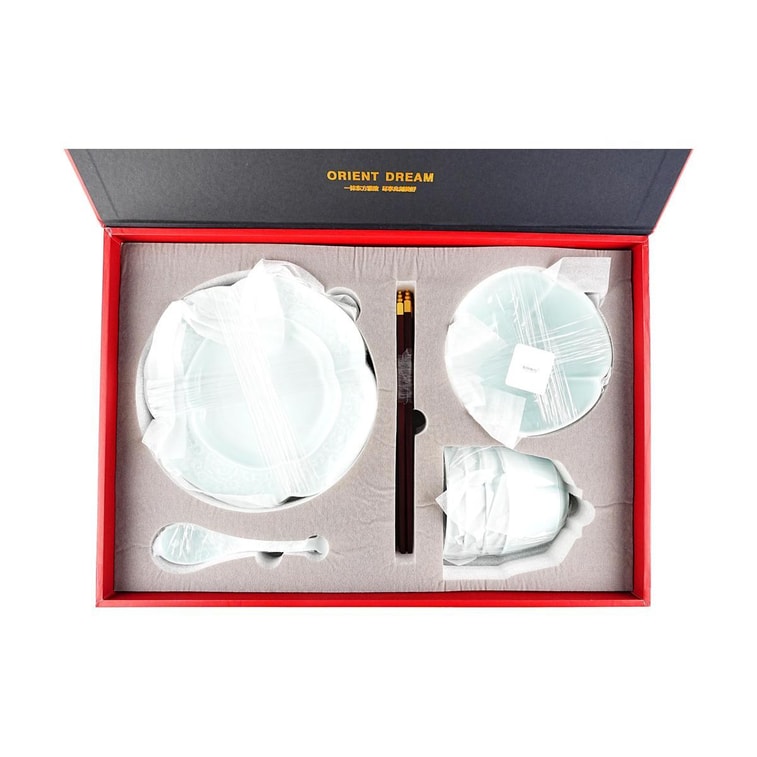 景徳鎮陶磁器 18点食器ギフトセット 翡翠クラブアップル シャドーブルー釉 新年ギフト 9