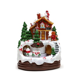 【中国直邮】 HSPM 新款树脂款饼干人旋转小火车音乐摆件圣诞节礼物 1个装 单屋顶款 F