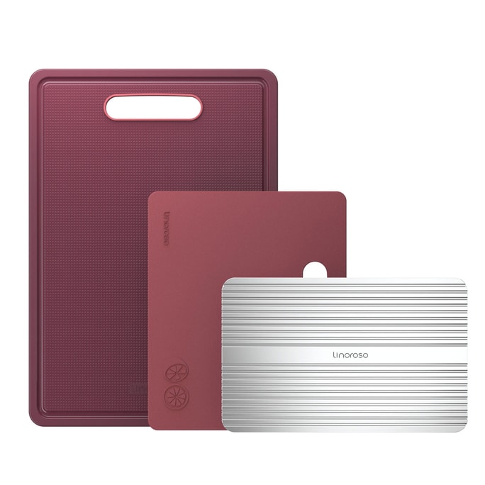 LINOROSO Cutting Boards for Kitchen with Defrosting Tray Set of 3,Red