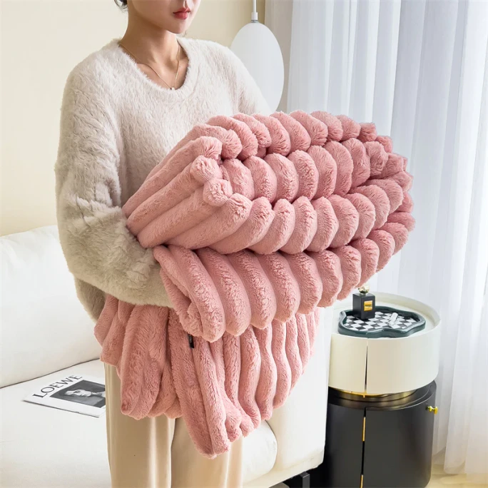 Striped Velvet Blanket Pink 150*200cm