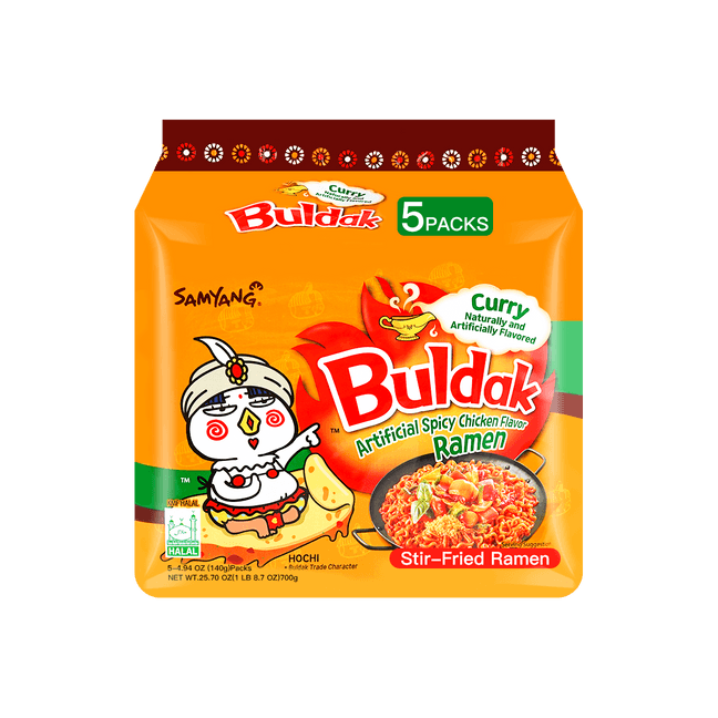 Korean Buldak Noodles Stir-Fried Spicy Chicken Flavor Ramen - Curry Flavor, 5 Packs* 4.94oz【Trending on TikTok】