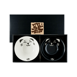 日本のかわいい黒白猫丼セット 2 個奥行き 6 インチ x 高さ 2.75 インチ BH56-HN