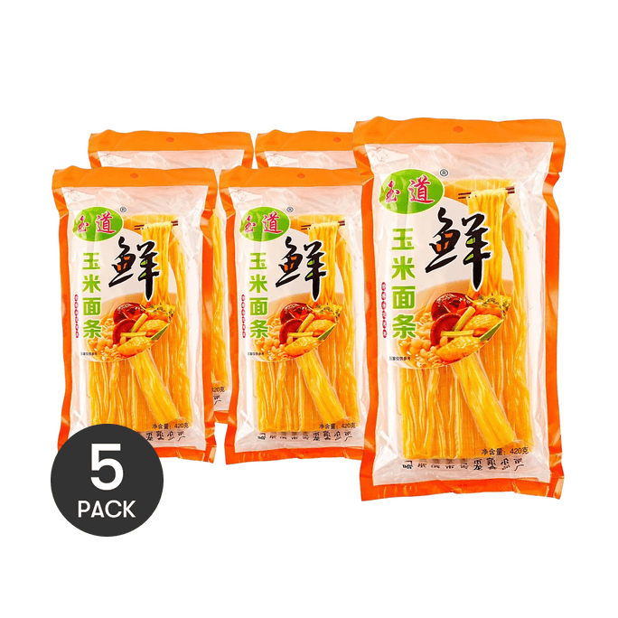 玉道 鲜玉米面条 东北黄面条 420g *5【5份超值装】【0添加】【低脂粗粮代餐挂面】【加麻辣烫里超好吃】