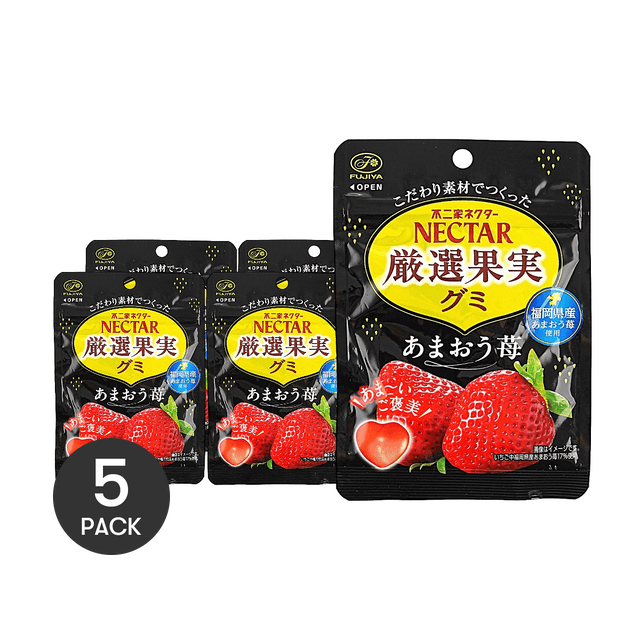 FUJIYA Nectar Gummy Candy ,Amaou Strawberry Flavor *5【5 Packs