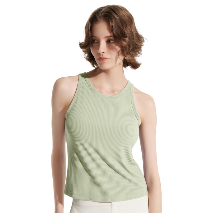  Ribbed Bra-in Tank Top with Pads - Mojito Green M