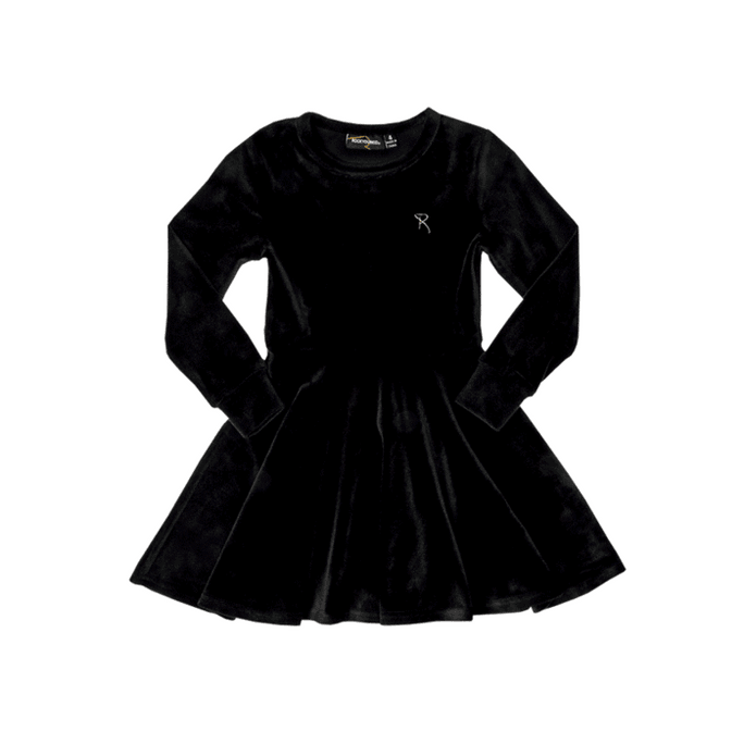 美國 MOM LOVES ME 搖滾寶貝 - 地下絲絨長袖收腰連身裙 黑色 1858- 7